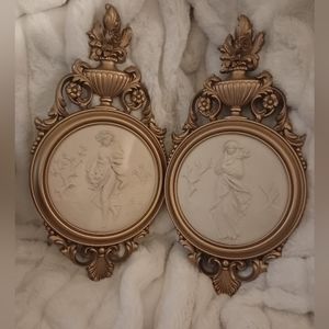 Vintage Authentic Syroco Hollywood Regency MCM Greek Goddess Cameo Wall Plaques